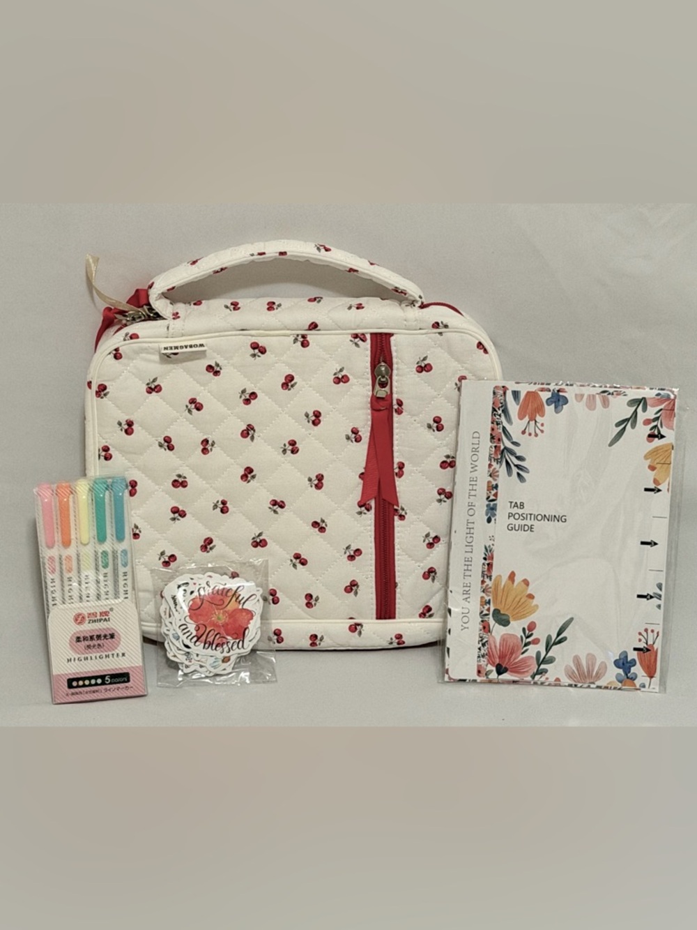 NWT~ Book/Bible Cherries Cover/Case Set w/ highlighters, tabs, & stickers.